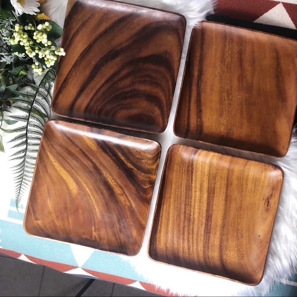 Set of Four Wooden Charger Plates